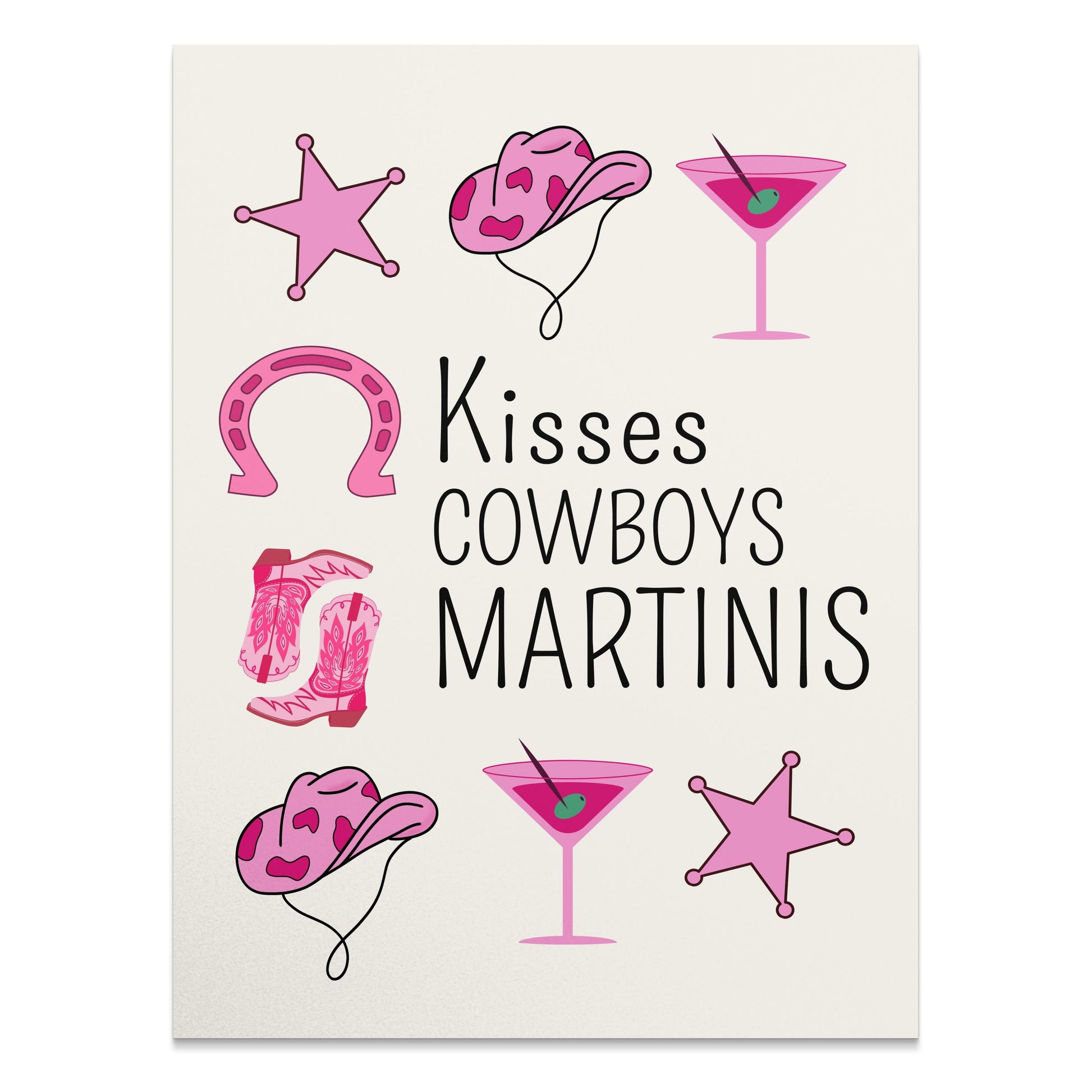 Premium Poster of Kisses Cowboys Martinis Printed Design Posters