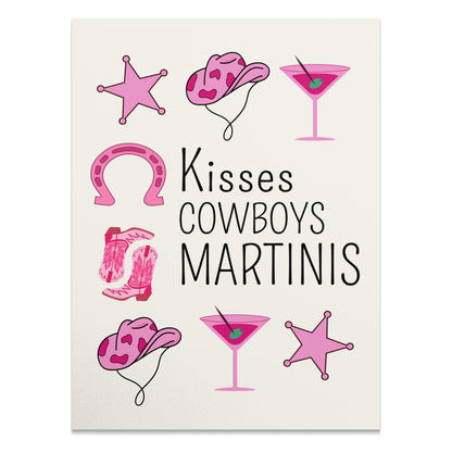 Premium Poster of Kisses Cowboys Martinis Printed Design Posters