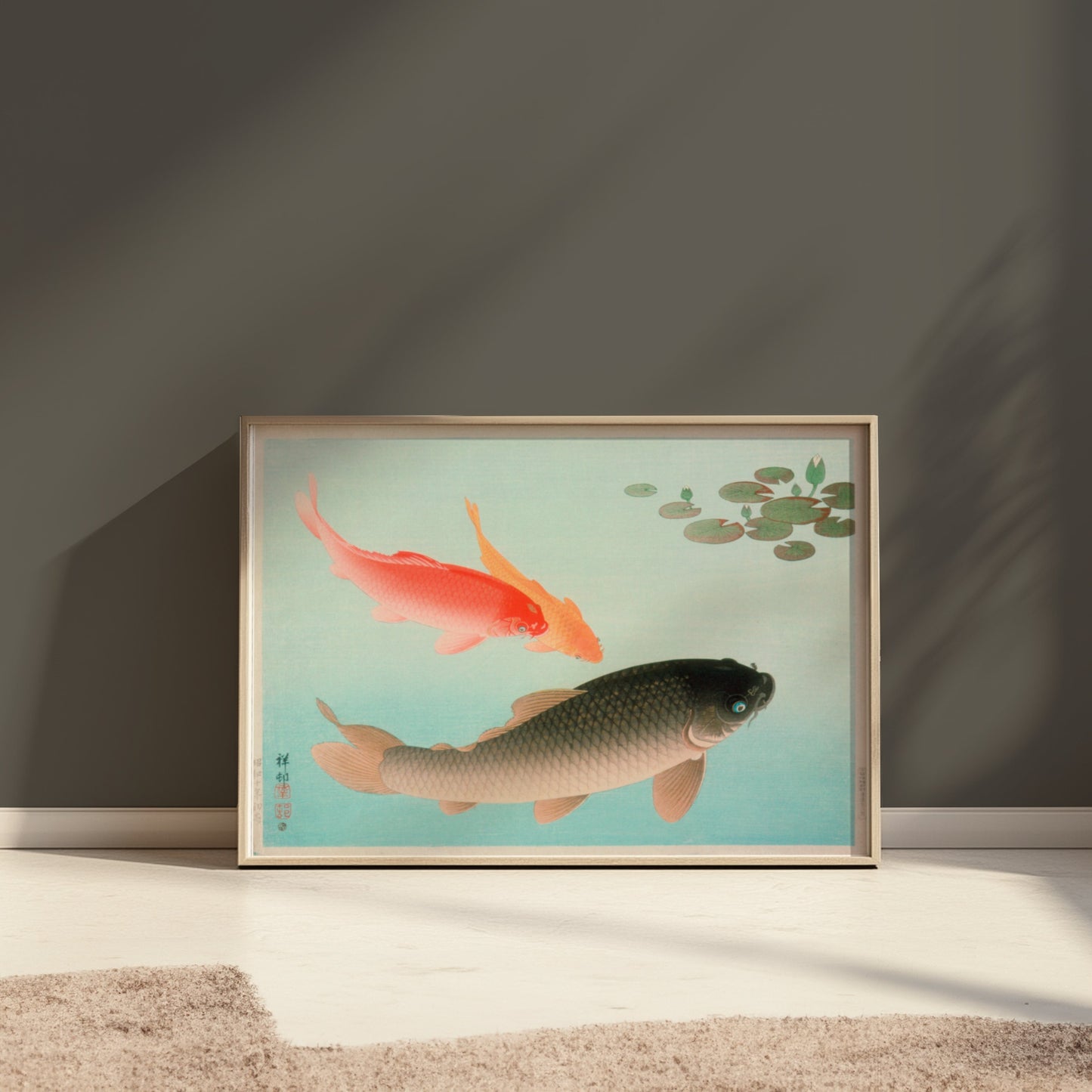 Premium Poster of Koi Fish in Tranquil Pond with Lily Pads Posters