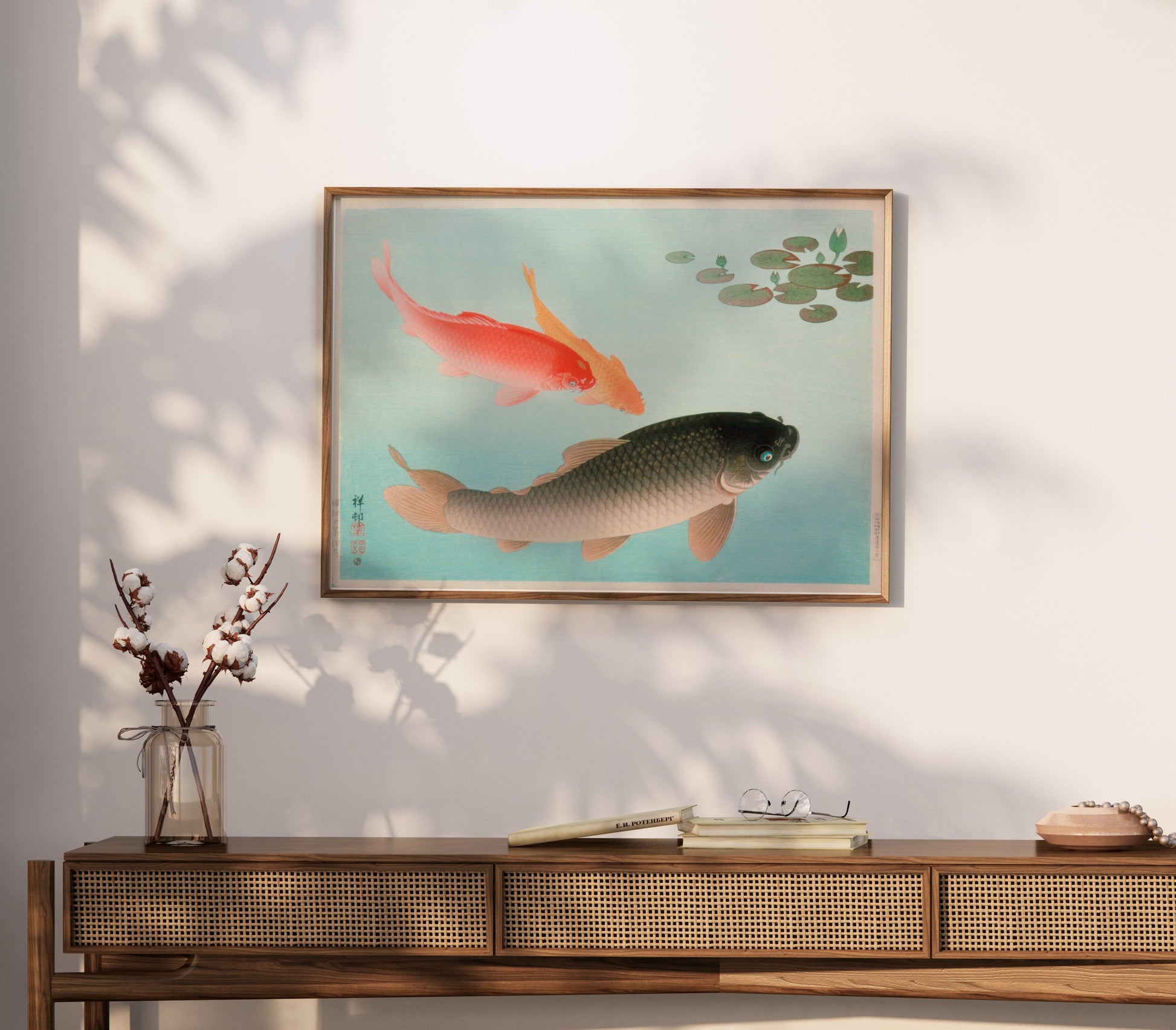 Premium Poster of Koi Fish in Tranquil Pond with Lily Pads Posters