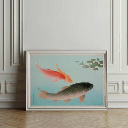 Premium Poster of Koi Fish in Tranquil Pond with Lily Pads Posters