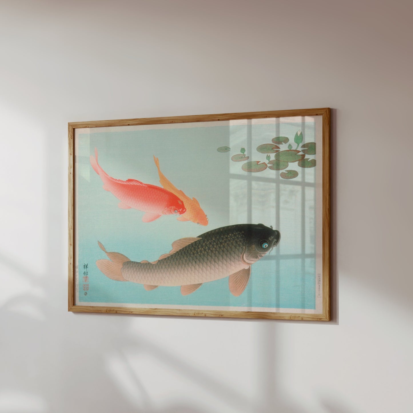 Premium Poster of Koi Fish in Tranquil Pond with Lily Pads Posters