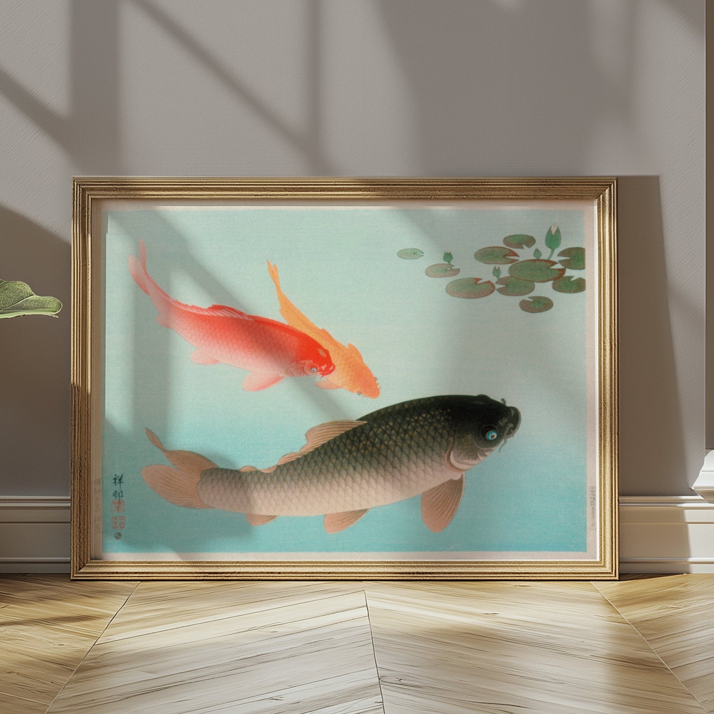 Premium Poster of Koi Fish in Tranquil Pond with Lily Pads Posters