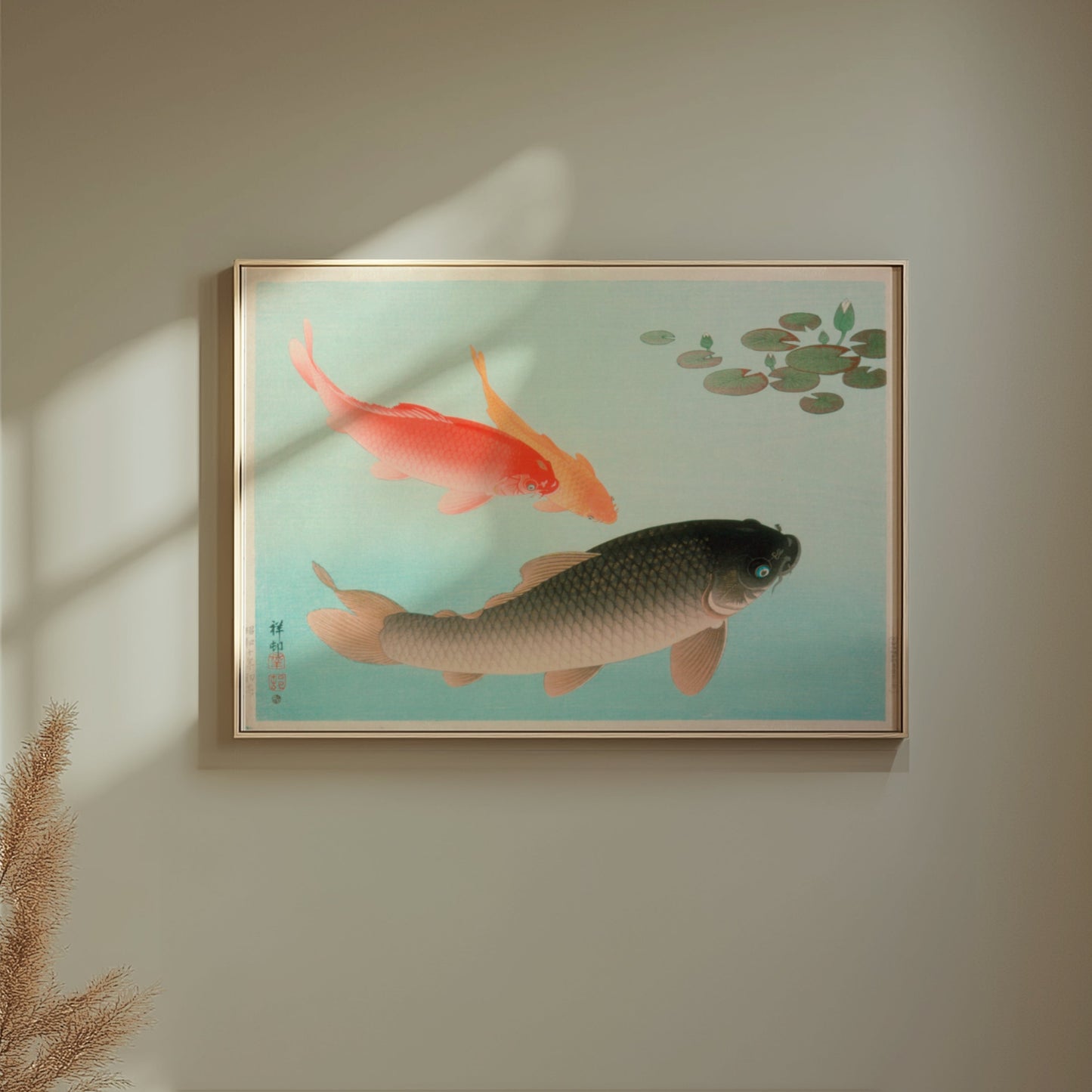 Premium Poster of Koi Fish in Tranquil Pond with Lily Pads Posters