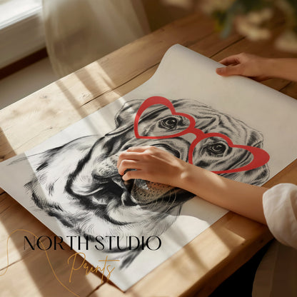 Premium Poster of Labrador Dog with Red Heart Glasses Art Print Posters