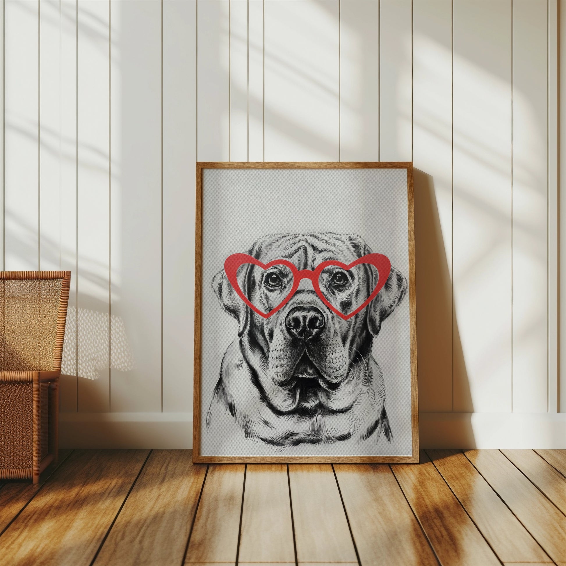 Premium Poster of Labrador Dog with Red Heart Glasses Art Print Posters