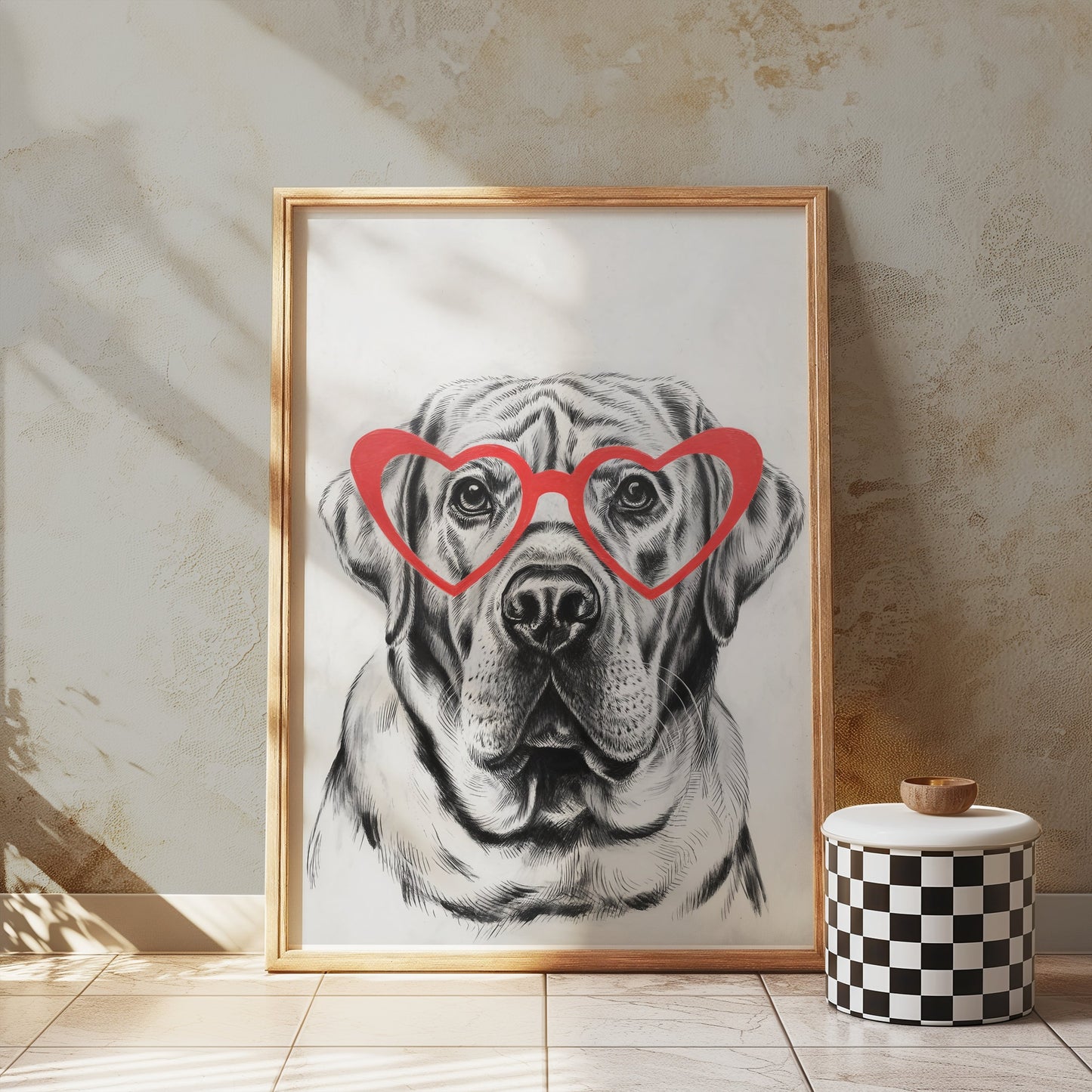 Premium Poster of Labrador Dog with Red Heart Glasses Art Print Posters