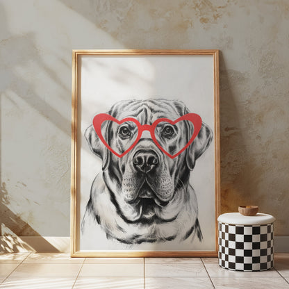 Premium Poster of Labrador Dog with Red Heart Glasses Art Print Posters