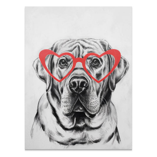 Premium Poster of Labrador Dog with Red Heart Glasses Art Print Posters