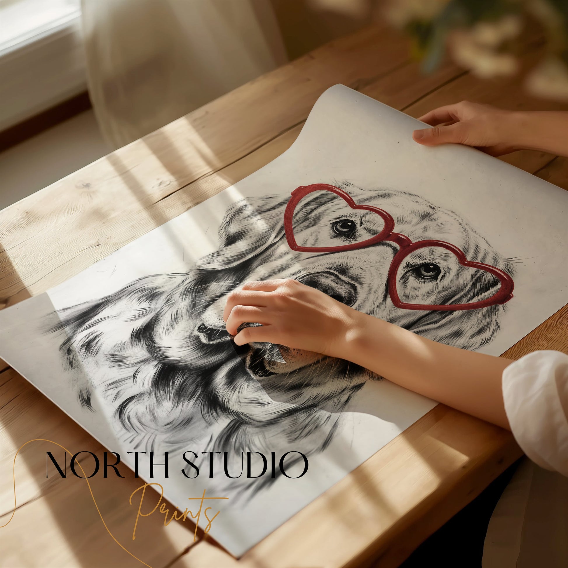 Premium Poster of Labrador Retriever with Red Heart Glasses Posters