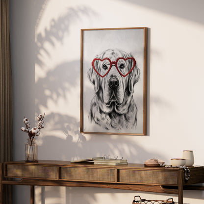 Premium Poster of Labrador Retriever with Red Heart Glasses Posters