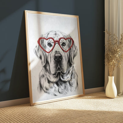 Premium Poster of Labrador Retriever with Red Heart Glasses Posters