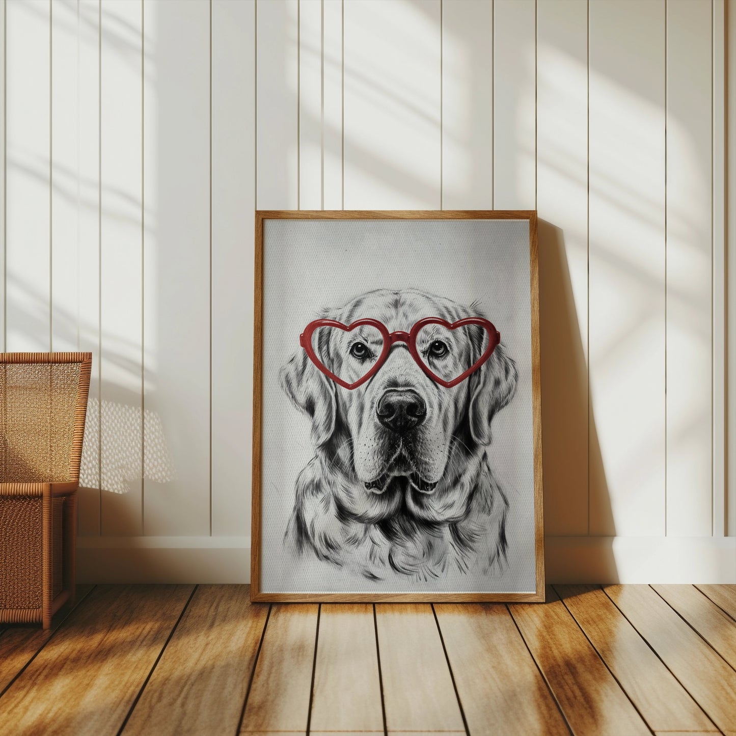 Premium Poster of Labrador Retriever with Red Heart Glasses Posters