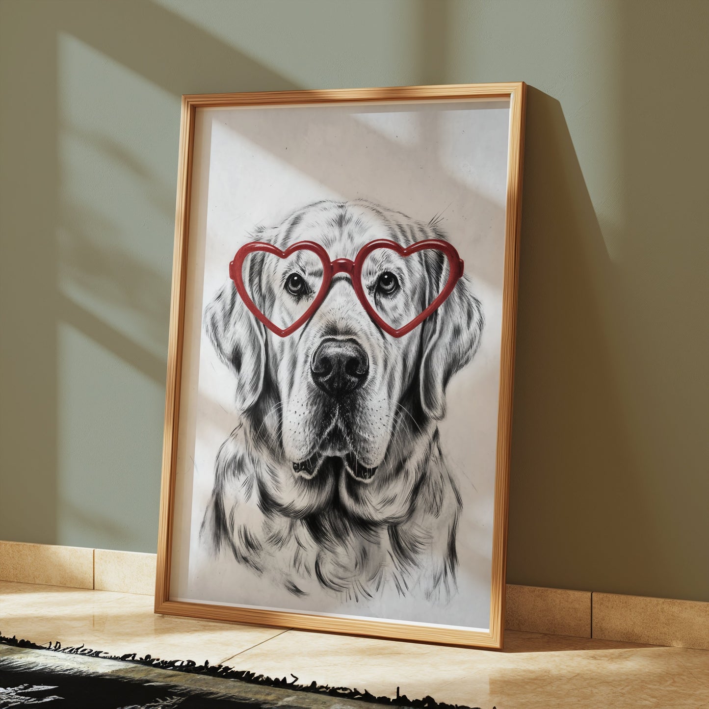 Premium Poster of Labrador Retriever with Red Heart Glasses Posters