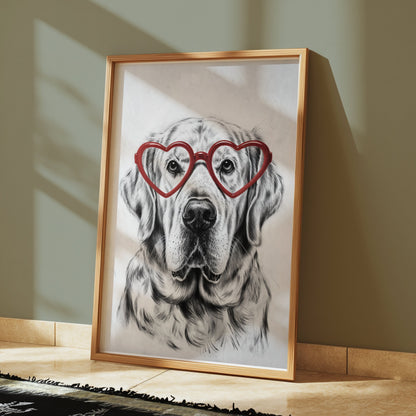 Premium Poster of Labrador Retriever with Red Heart Glasses Posters