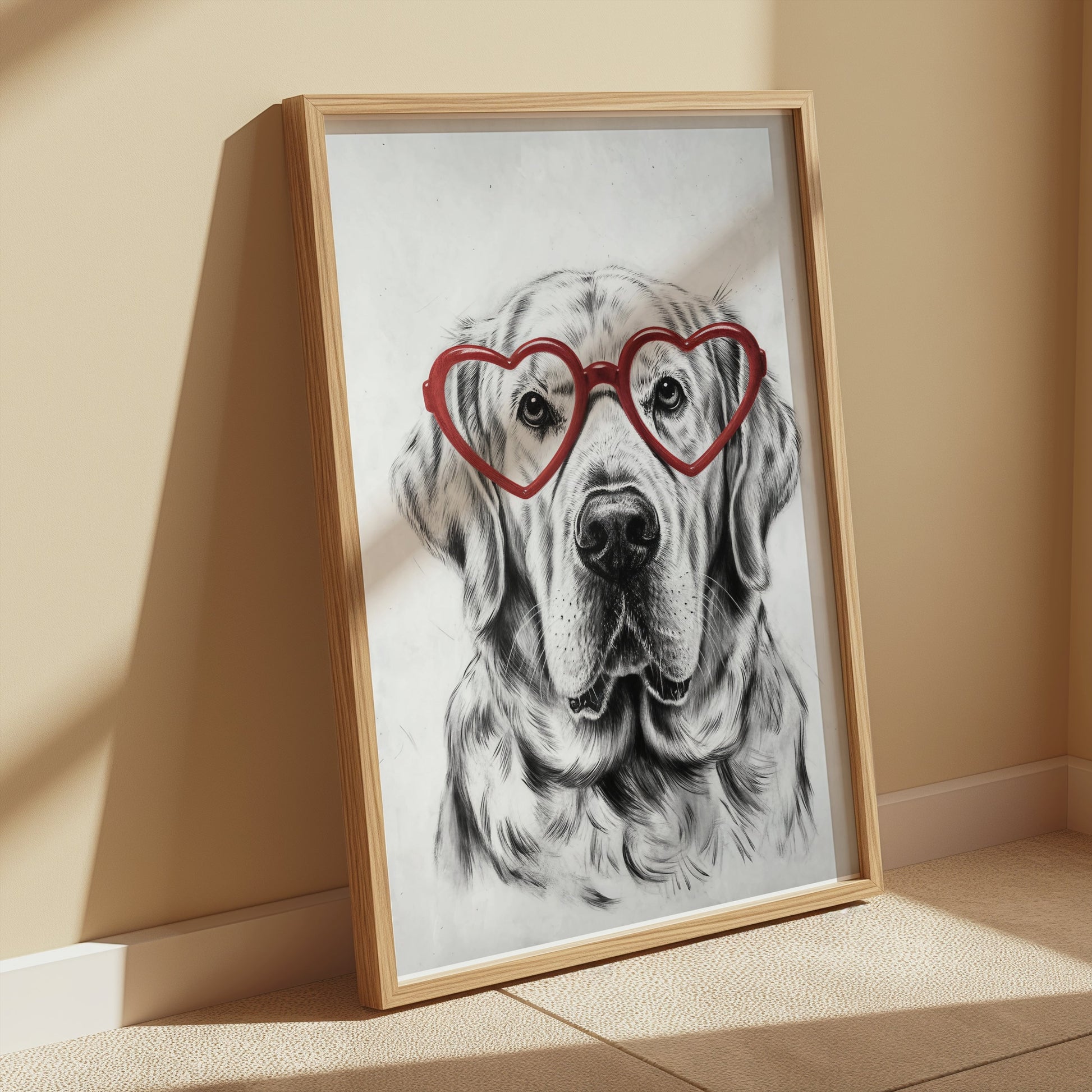 Premium Poster of Labrador Retriever with Red Heart Glasses Posters