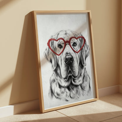 Premium Poster of Labrador Retriever with Red Heart Glasses Posters