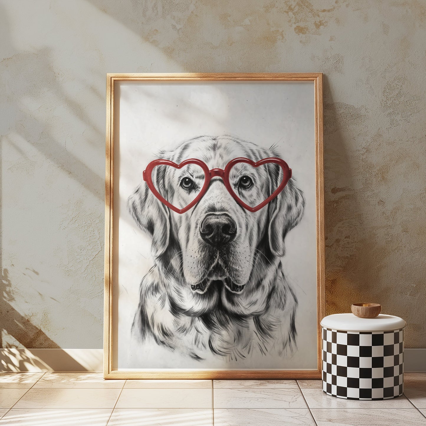 Premium Poster of Labrador Retriever with Red Heart Glasses Posters