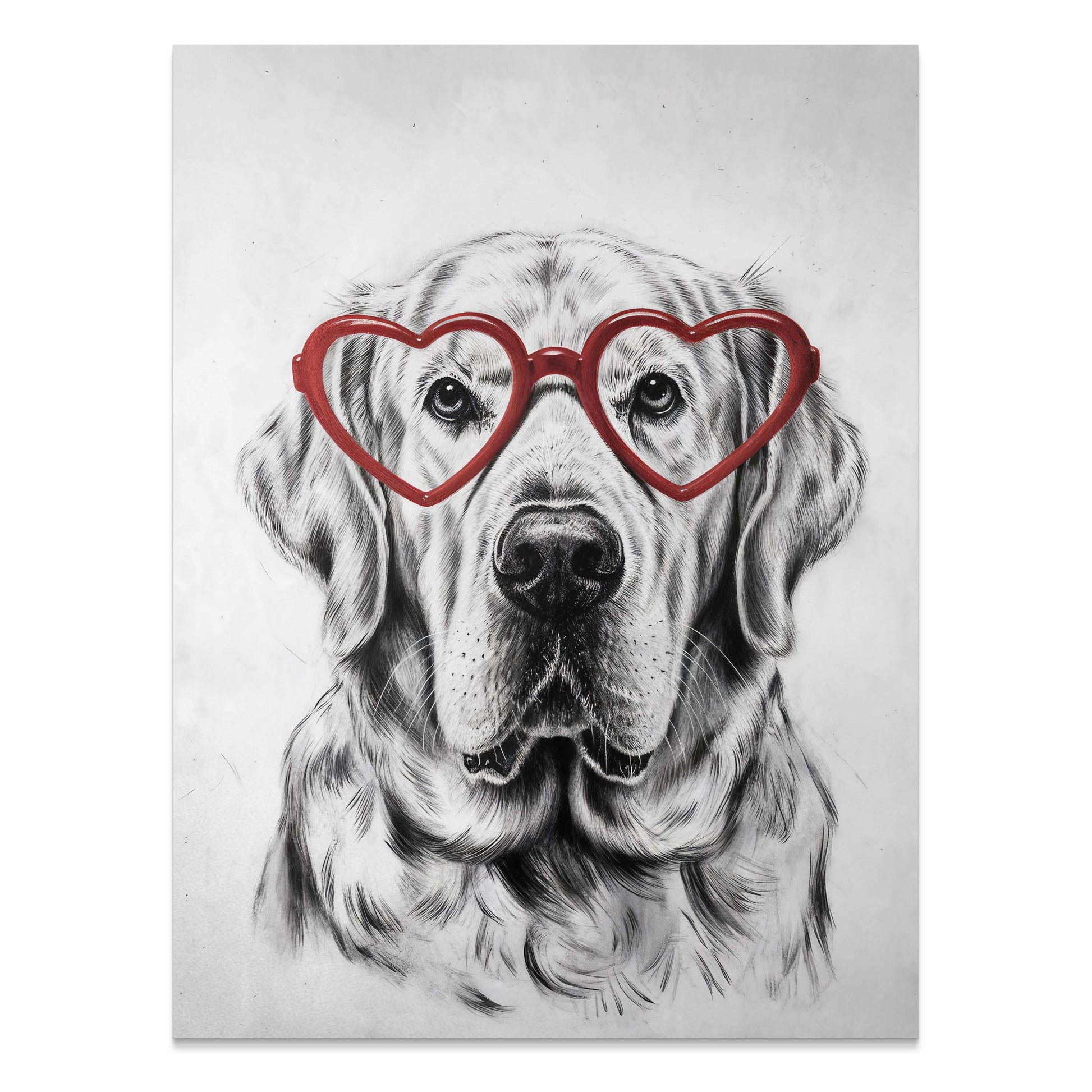 Premium Poster of Labrador Retriever with Red Heart Glasses Posters