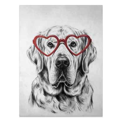 Premium Poster of Labrador Retriever with Red Heart Glasses Posters