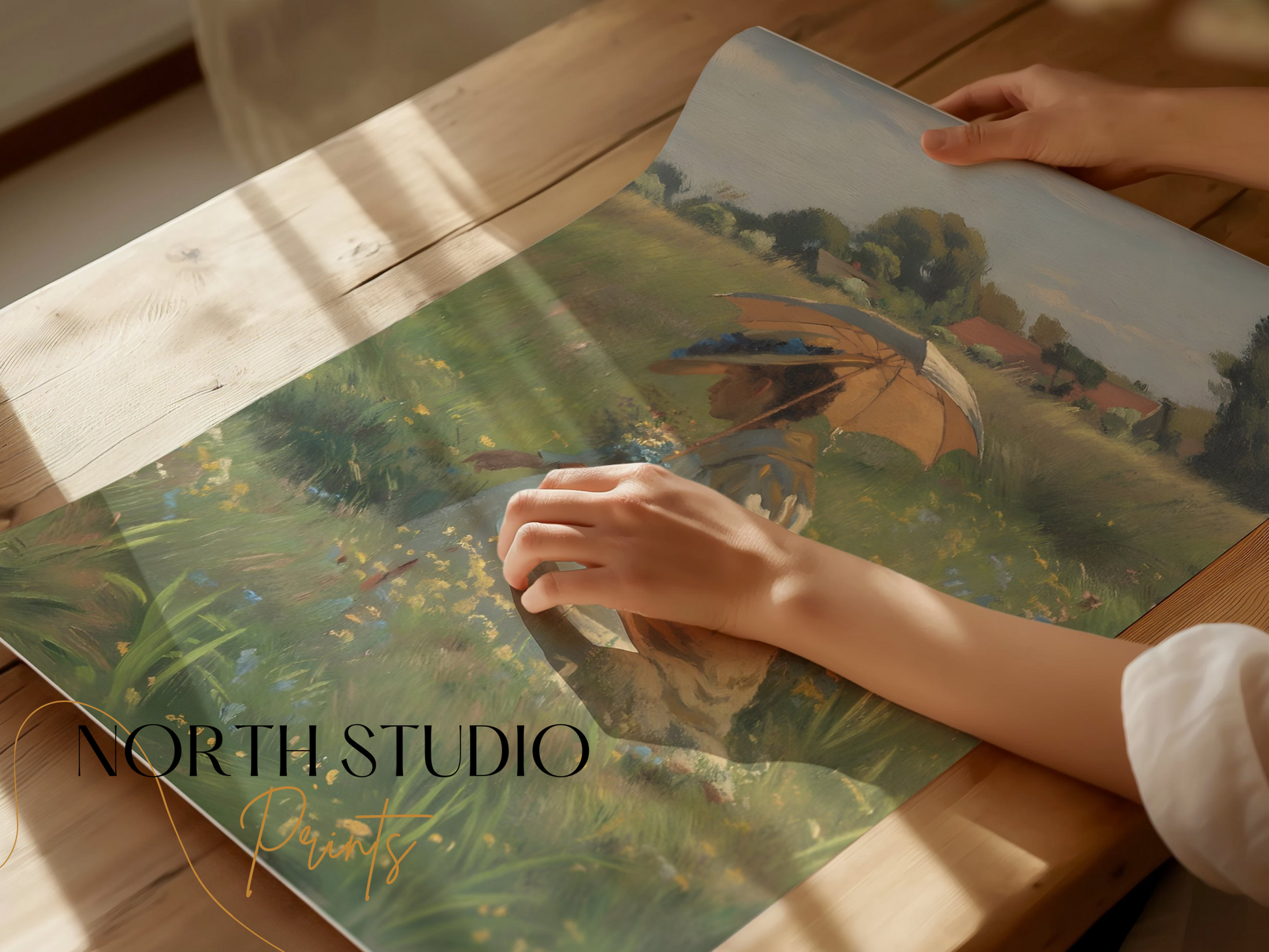 Premium Poster of Lady in Field with Umbrella Beautiful Posters