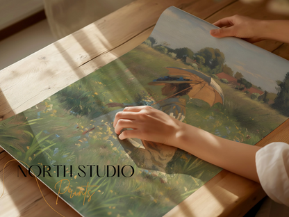 Premium Poster of Lady in Field with Umbrella Beautiful Posters