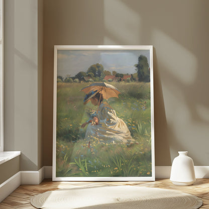 Premium Poster of Lady in Field with Umbrella Beautiful Posters