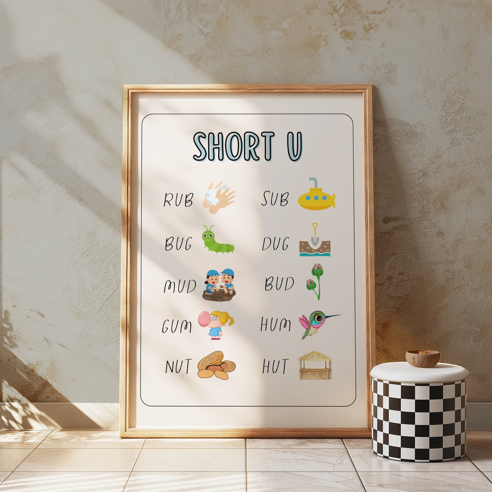 Premium Poster of Learn Short U Words with Fun Illustrations Posters