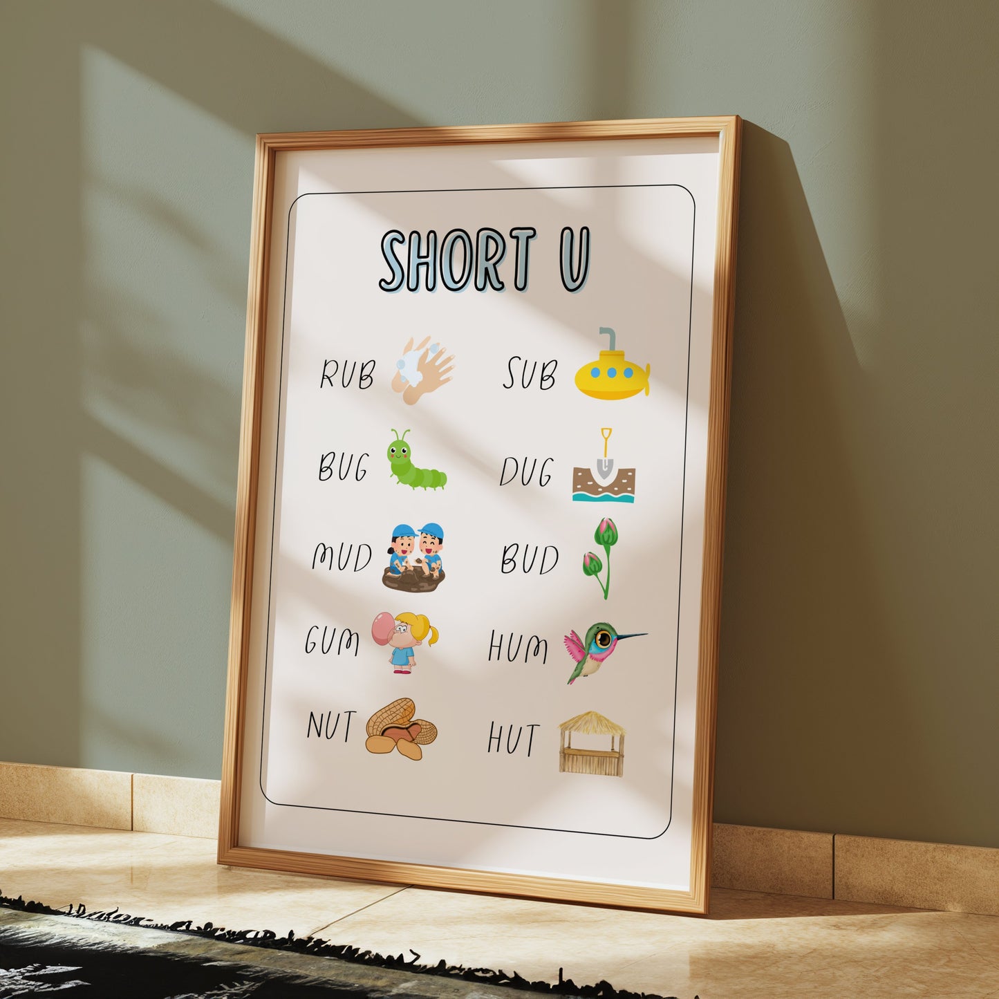 Premium Poster of Learn Short U Words with Fun Illustrations Posters