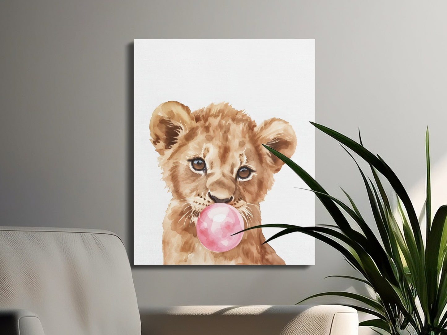 Premium Poster of Lion Cub Blowing Bubblegum Nursery Wall Art Canvas Wraps