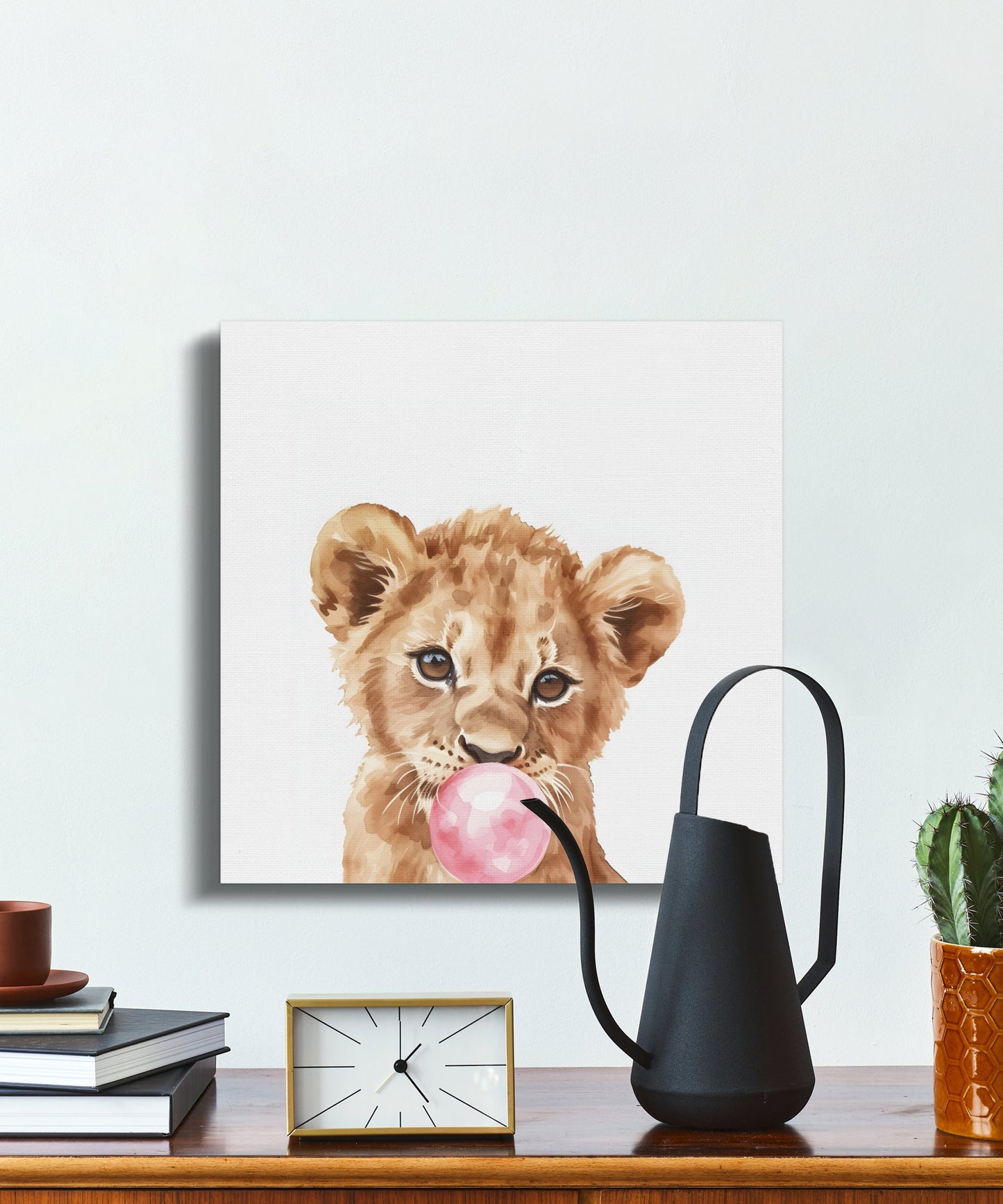 Premium Poster of Lion Cub Blowing Bubblegum Nursery Wall Art Canvas Wraps