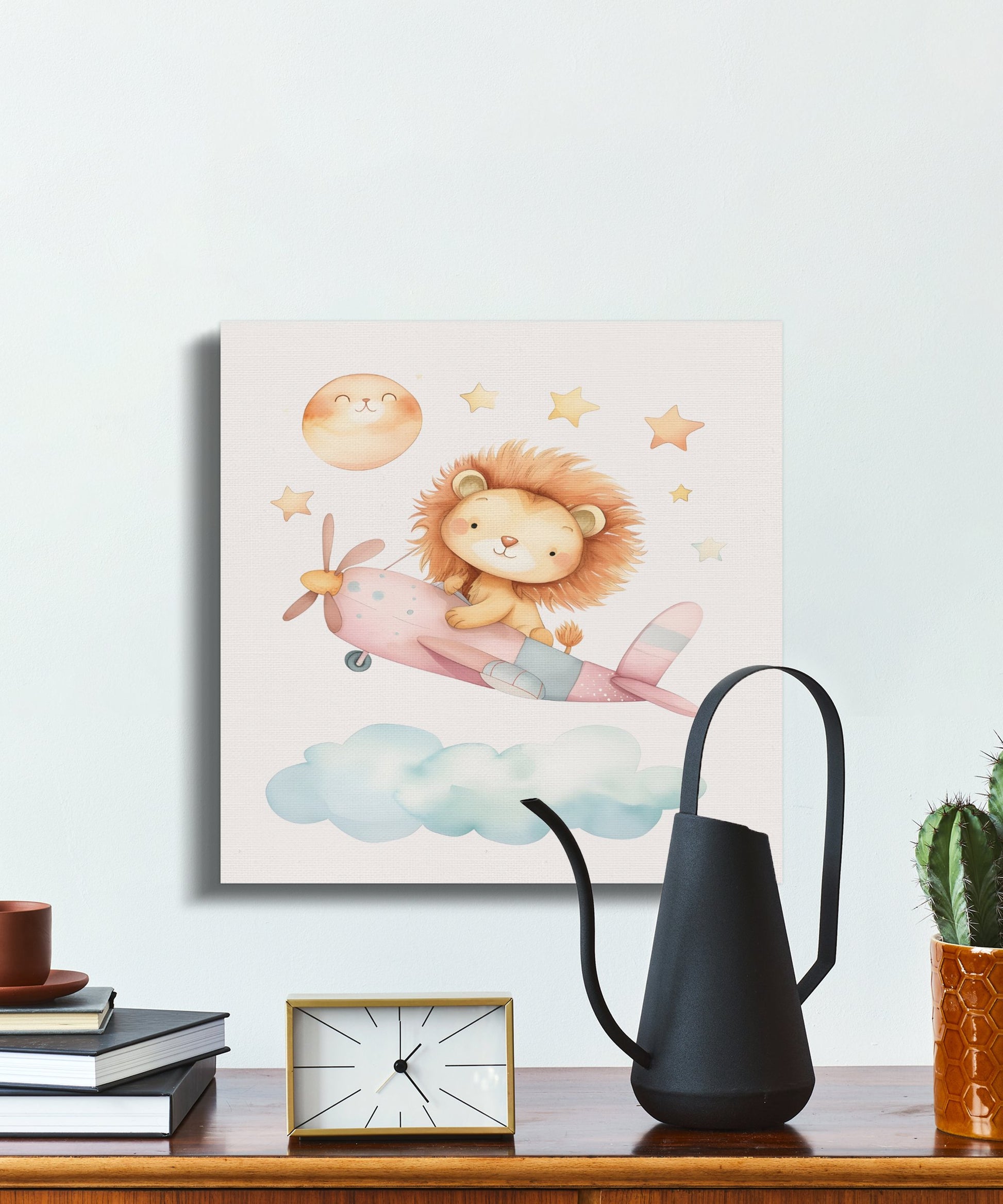 Premium Poster of Lion Flying an Airplane with Stars Nursery Canvas Wraps
