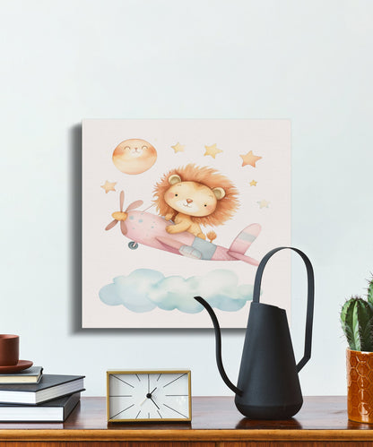 Premium Poster of Lion Flying an Airplane with Stars Nursery Canvas Wraps
