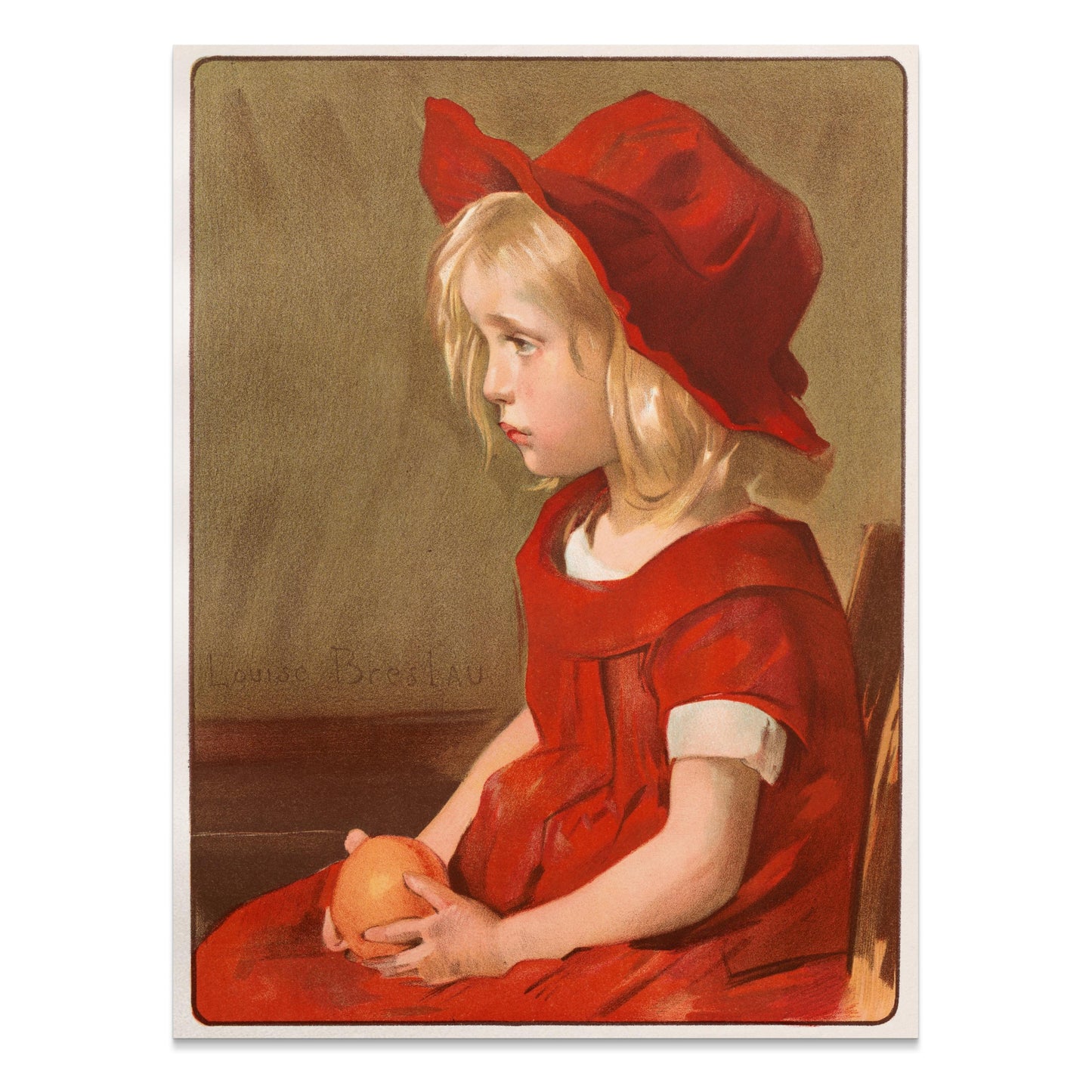 Premium Poster of Little Girl in Red Dress with Orange Art Print Posters