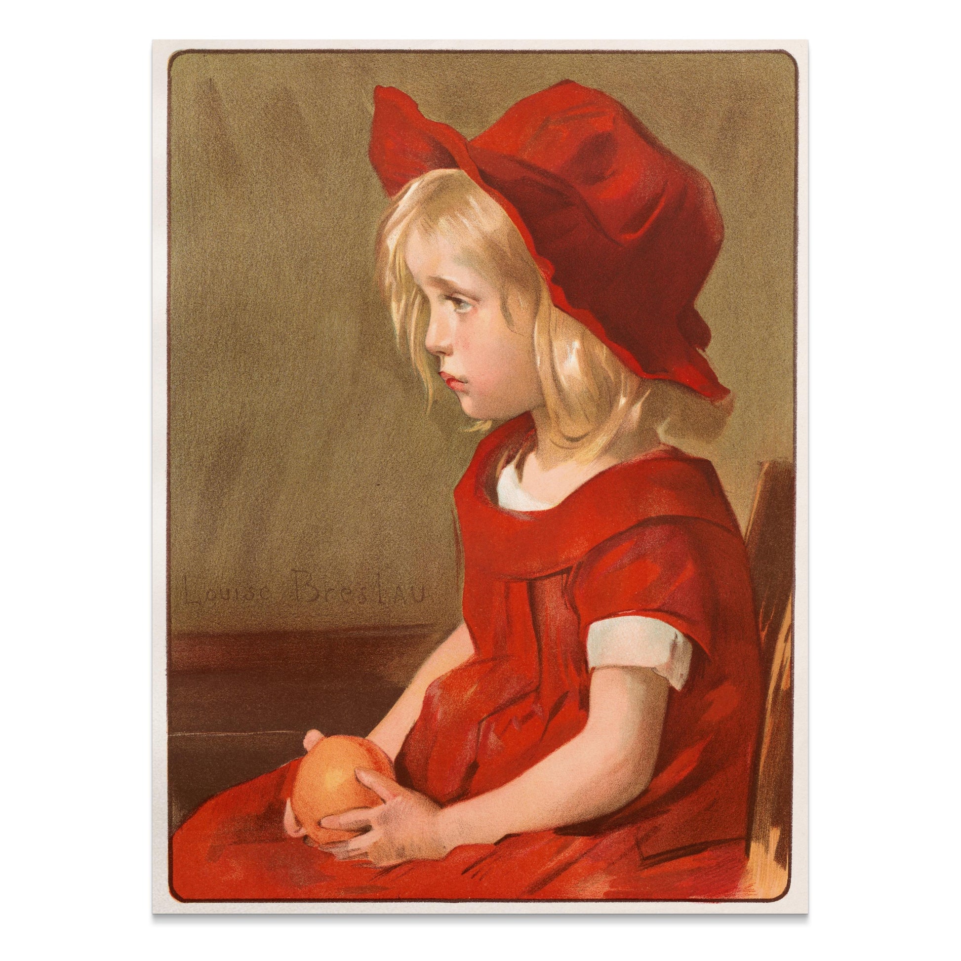 Premium Poster of Little Girl in Red Dress with Orange Art Print Posters