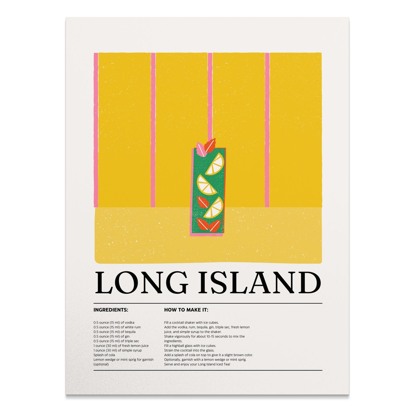 Premium Poster of Long Island Cocktail Recipe Kitchen Decor Posters