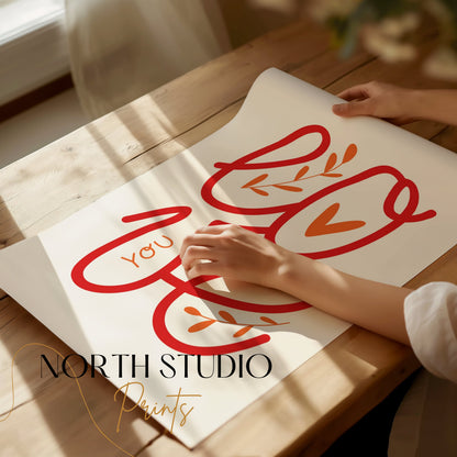 Premium Poster of Love You Poster with Beautiful Red Typography Posters