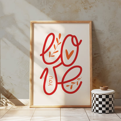 Premium Poster of Love You Poster with Beautiful Red Typography Posters