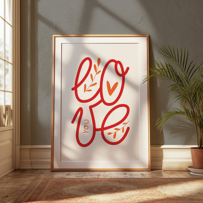 Premium Poster of Love You Poster with Beautiful Red Typography Posters
