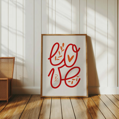 Premium Poster of Love You Poster with Beautiful Red Typography Posters