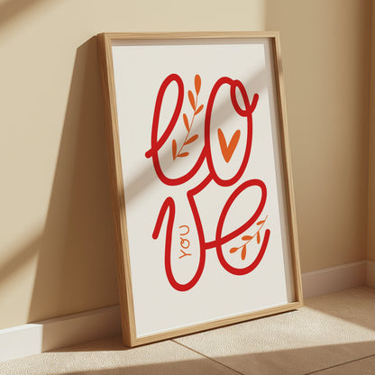 Premium Poster of Love You Poster with Beautiful Red Typography Posters