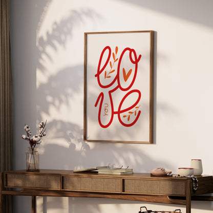 Premium Poster of Love You Poster with Beautiful Red Typography Posters