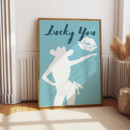 Premium Poster of Lucky You Cowgirl Silhouette and Lips Posters