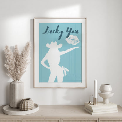 Premium Poster of Lucky You Cowgirl Silhouette and Lips Posters