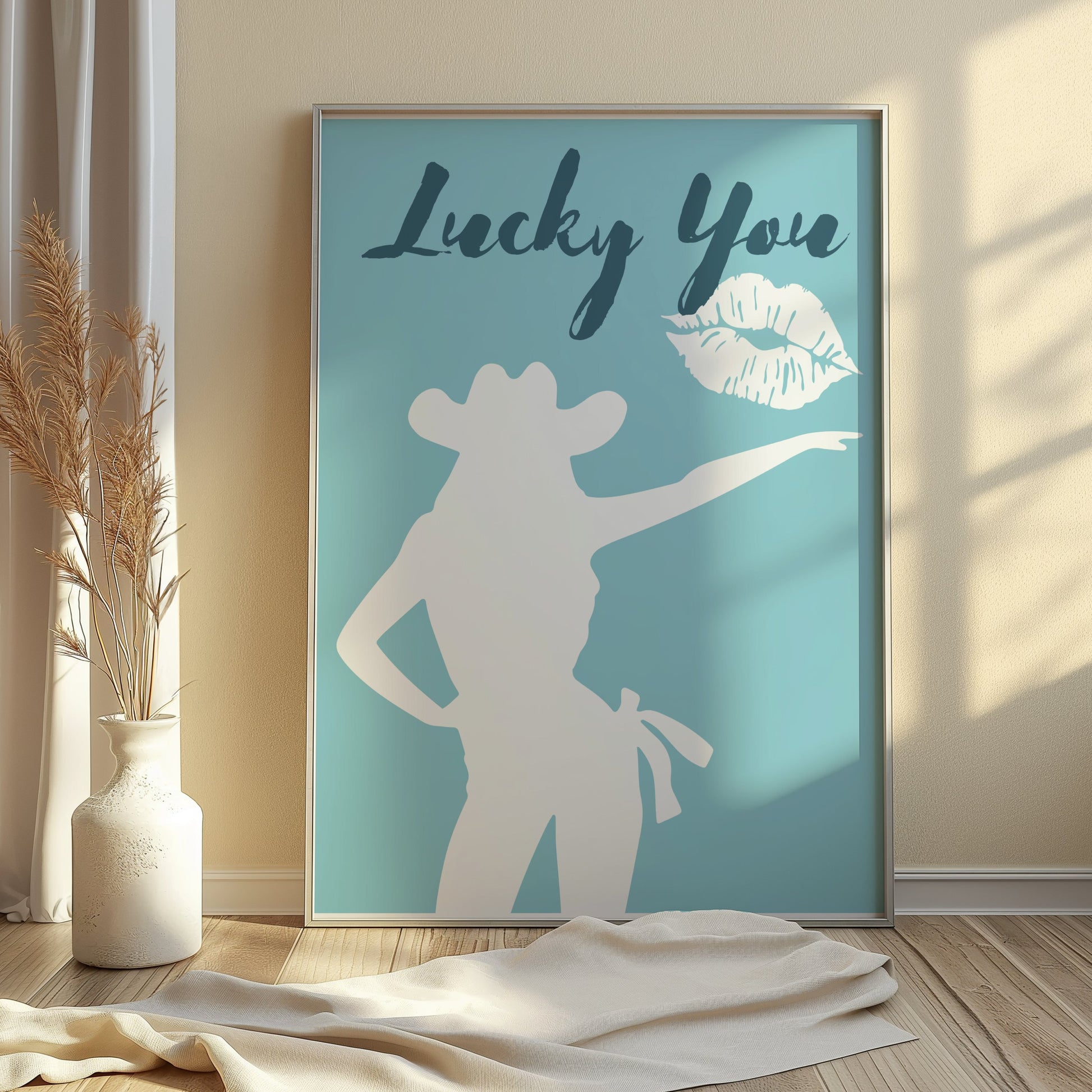 Premium Poster of Lucky You Cowgirl Silhouette and Lips Posters