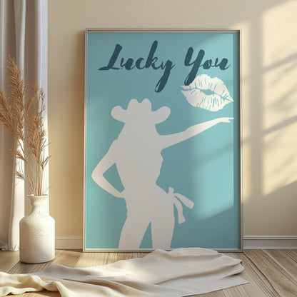 Premium Poster of Lucky You Cowgirl Silhouette and Lips Posters
