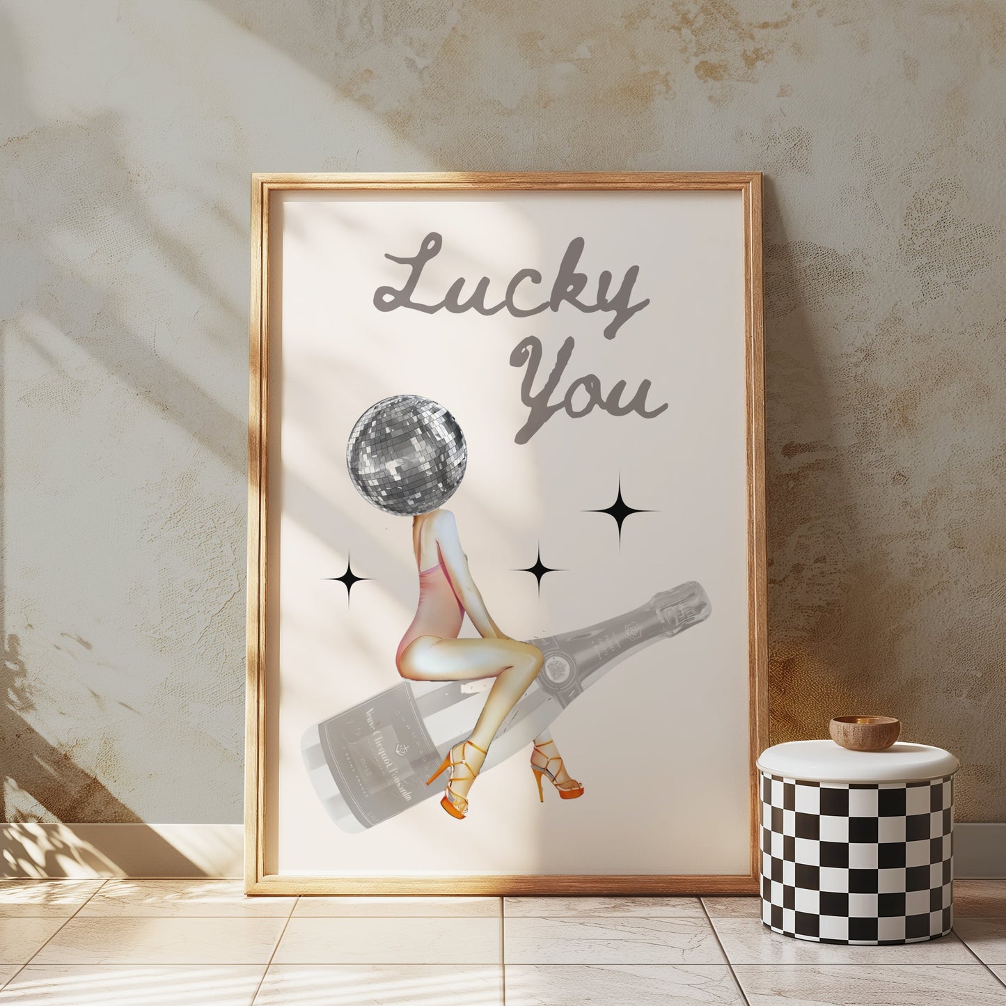 Premium Poster of Lucky You Disco Ball Head Art Cool Decor Posters