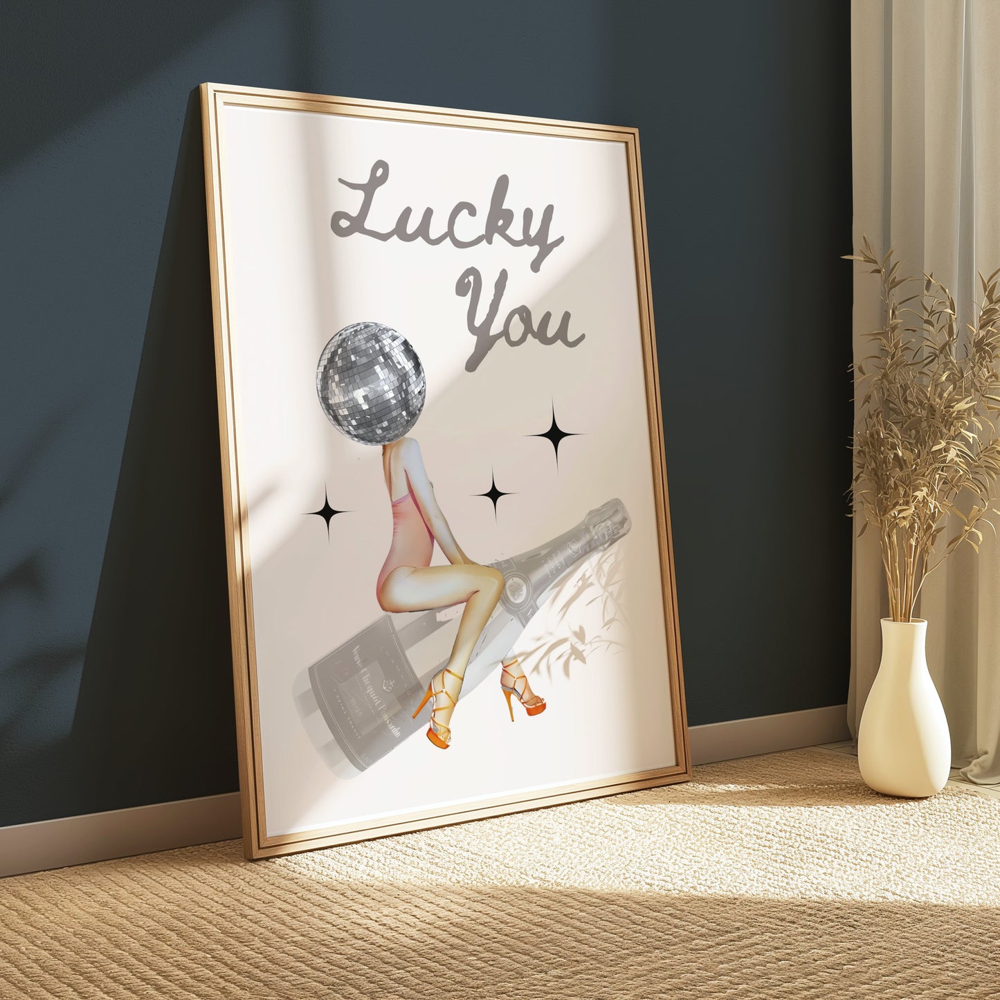 Premium Poster of Lucky You Disco Ball Head Art Cool Decor Posters