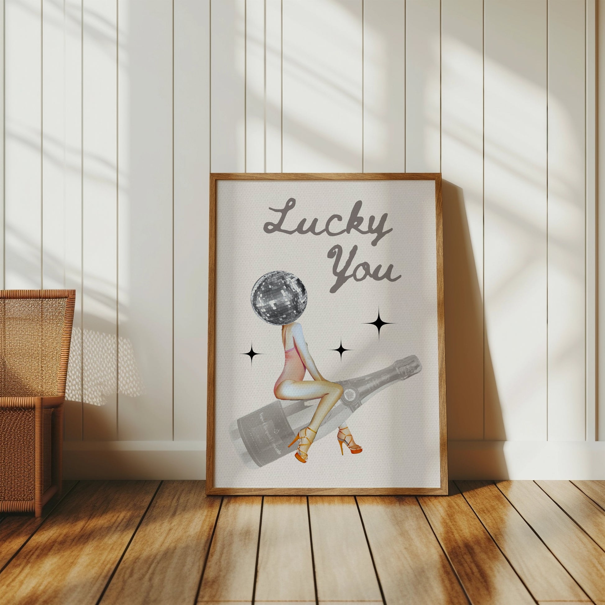 Premium Poster of Lucky You Disco Ball Head Art Cool Decor Posters