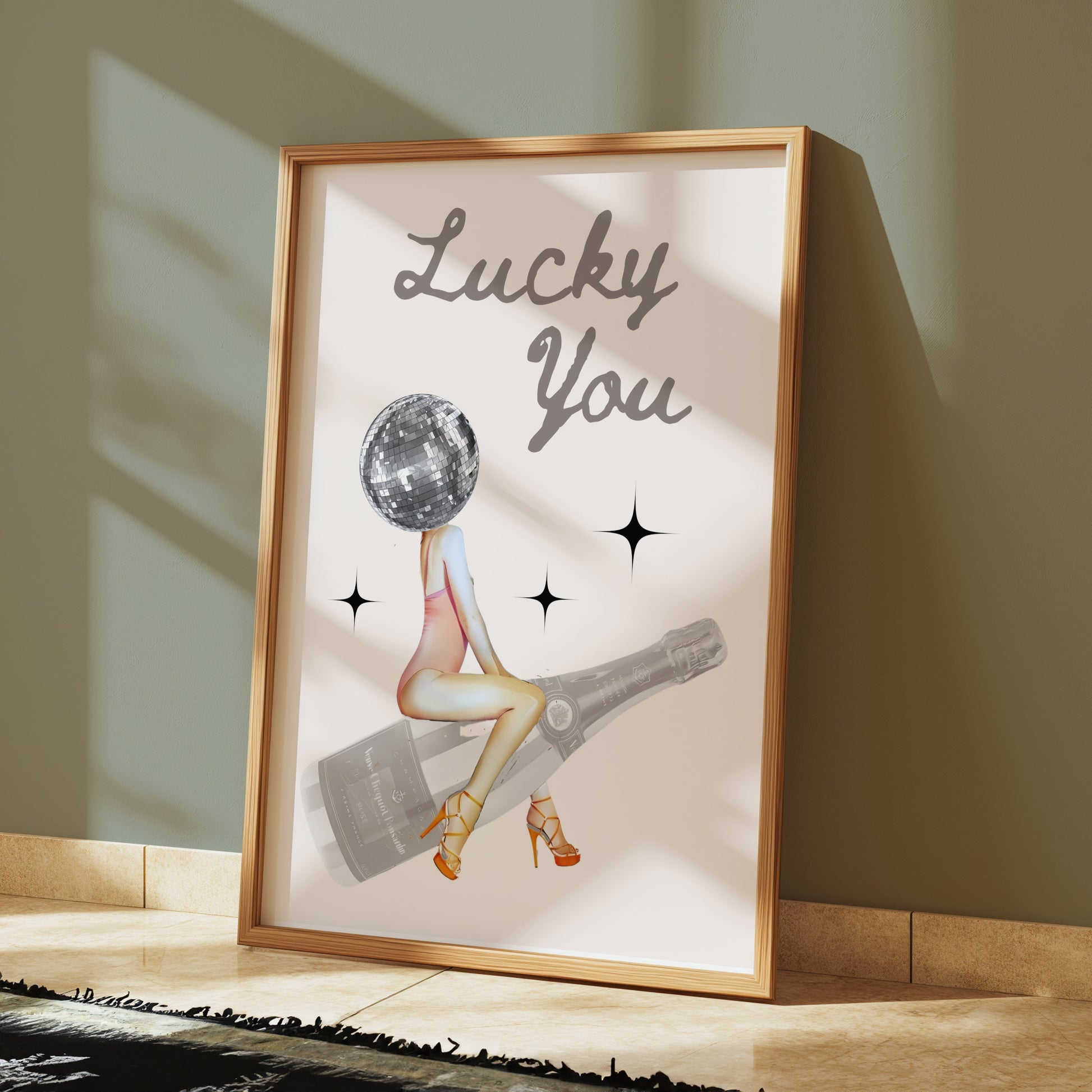 Premium Poster of Lucky You Disco Ball Head Art Cool Decor Posters